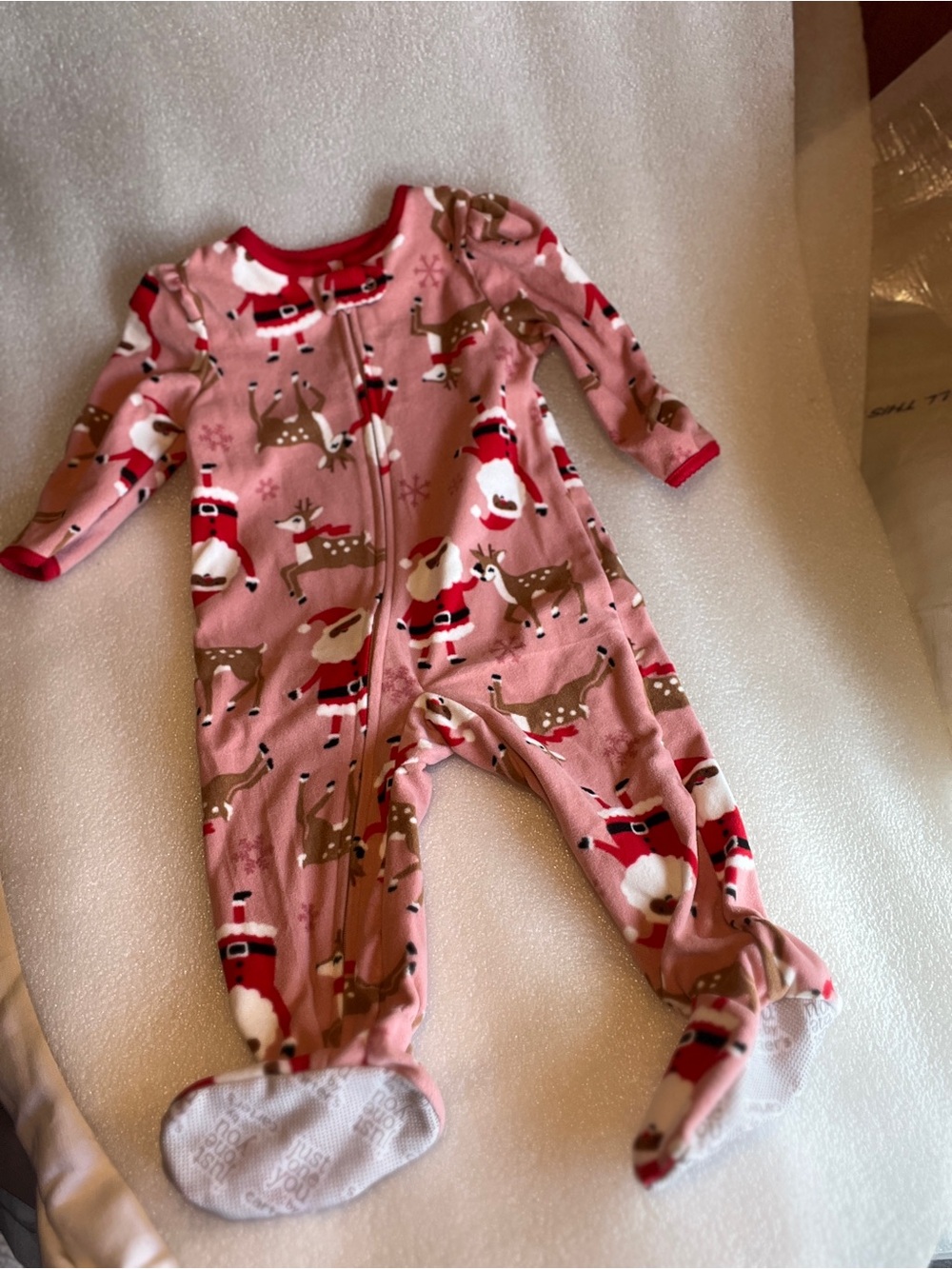 Carter’s Just On You Toddler Pink Reindeer & Santa Footed One-Piece